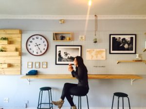 A customer sitting alone in a business